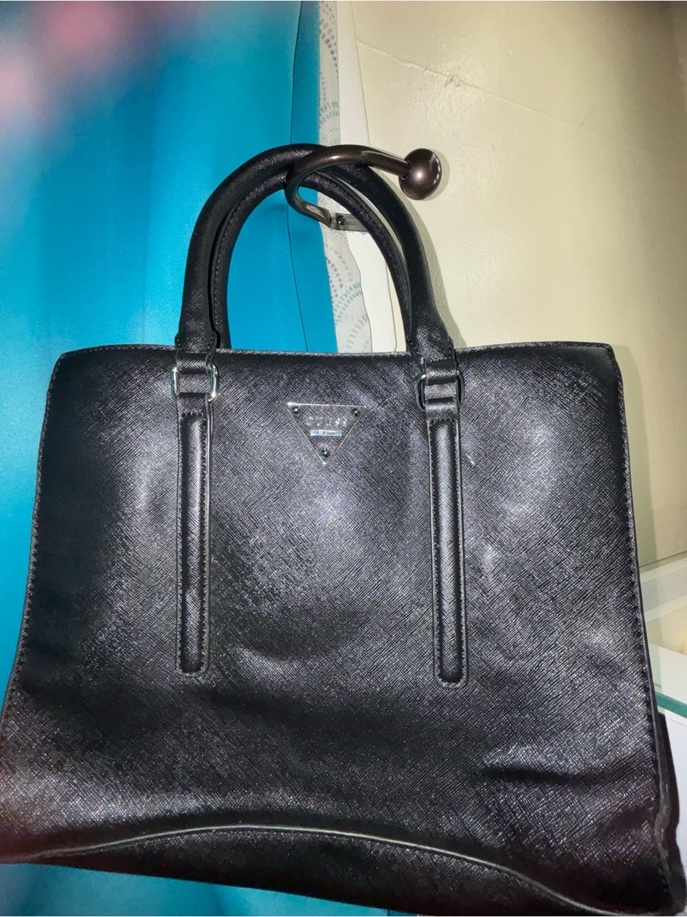 Guess Beige and Taupe Leopard-Print Tote Interior